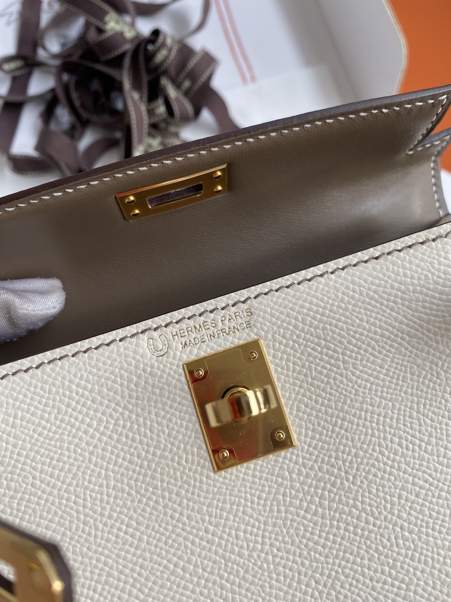 Hermes Kelly Mini II Bag 19CM In White Grey Epsom Leather